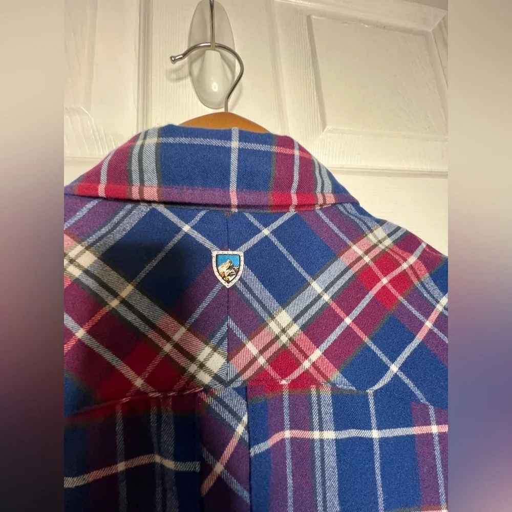 Kuhl Women’s X Small Alina Flannel Shirt Blue Plaid Long Sleeve Button Up Top XS